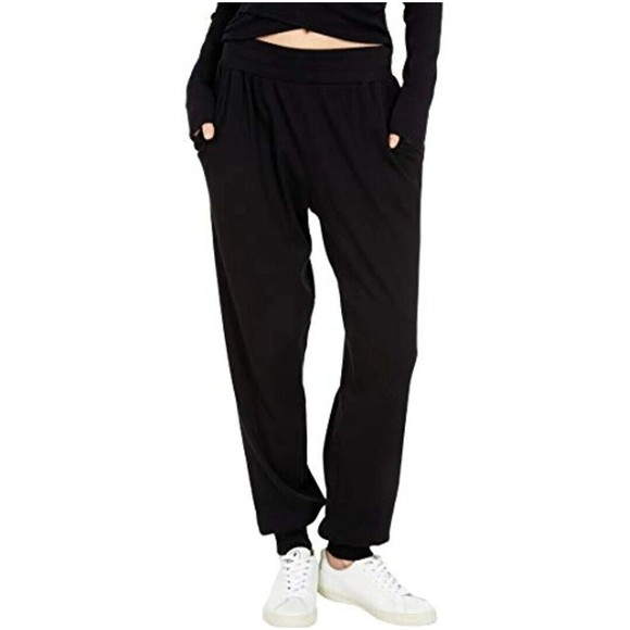 Bobi Los Angeles Women Modal Wide Rib Jogger Slash Pockets Pants Black Size M - Picture 1 of 1